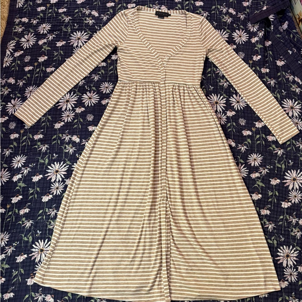 Hatch Maternity softest rib Beige and White Striped Long Sleeve Dress